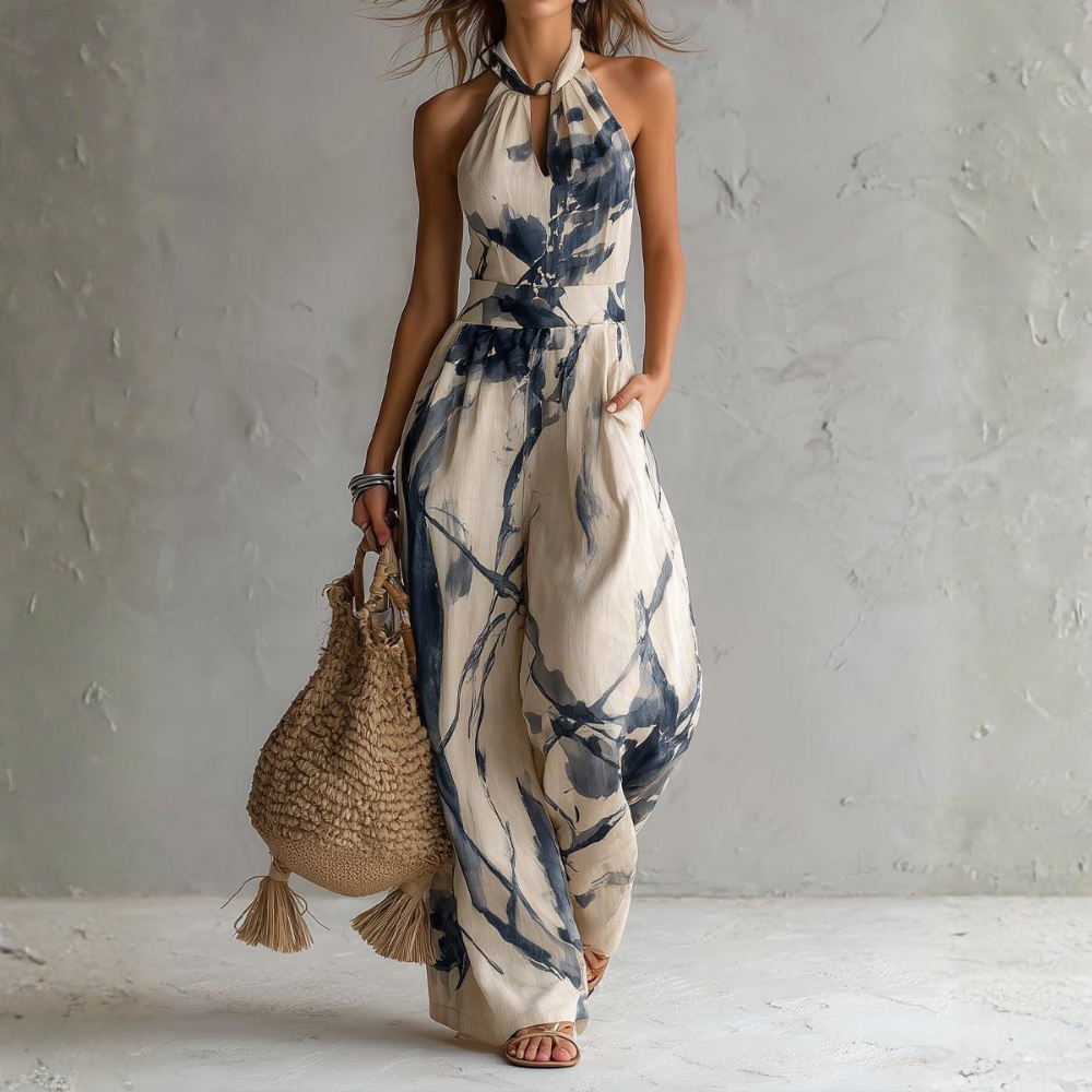 Symia | Halter Neck Printed Wide Leg Jumpsuit