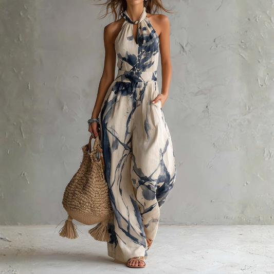 Symia | Halter Neck Printed Wide Leg Jumpsuit