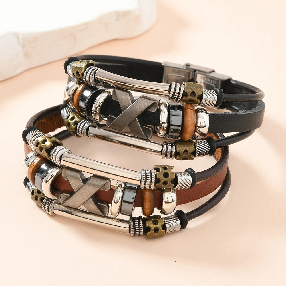 Garland | Bracelet Black Multi-Layer Cross Design