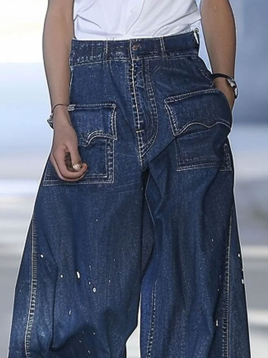 Azize | Dark Blue Wide Leg Denim Pants