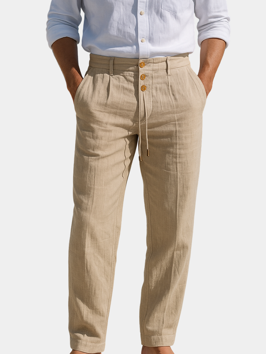 Marisa | Pants With Drawstring Waist and Button Front