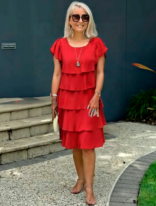 Ashfi | Tiered Flutter Sleeve Midi Dress
