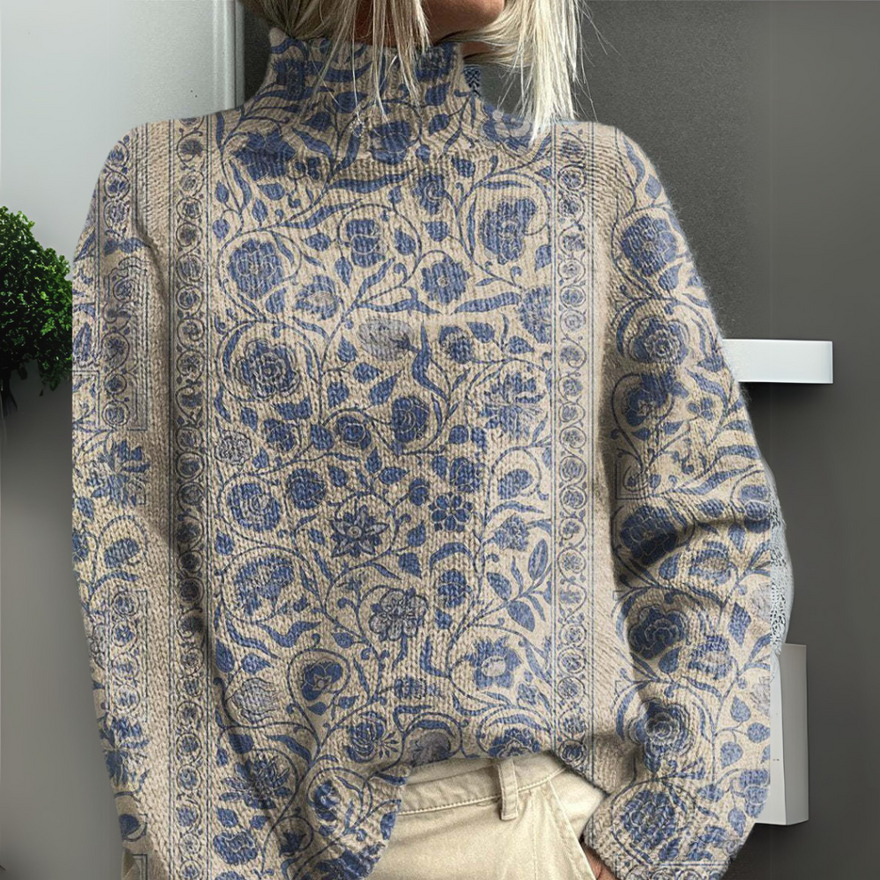 Rasha | Mock Neck Printed Knit Sweater