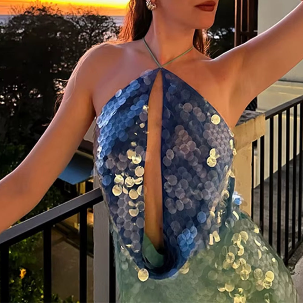 Baillie | Sequin Halter Mini Dress Blue