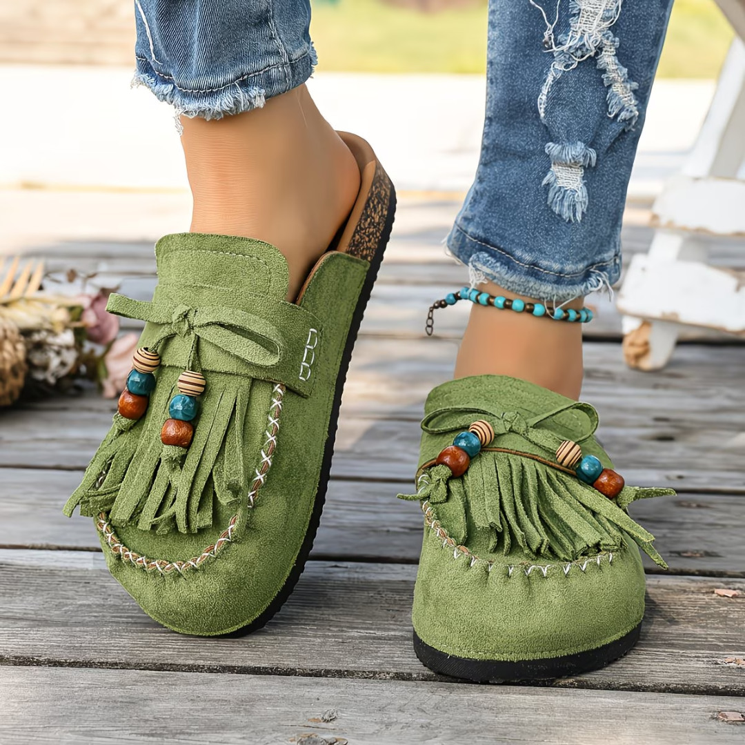 Mehra - Fringe Tassel Slip On Clogs