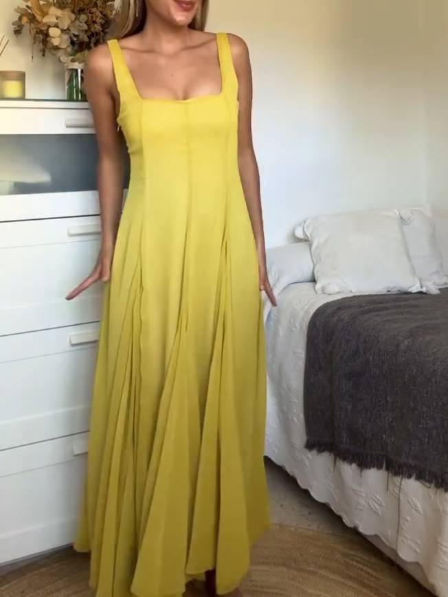 Solmaz | Yellow Square Neck Maxi Dress