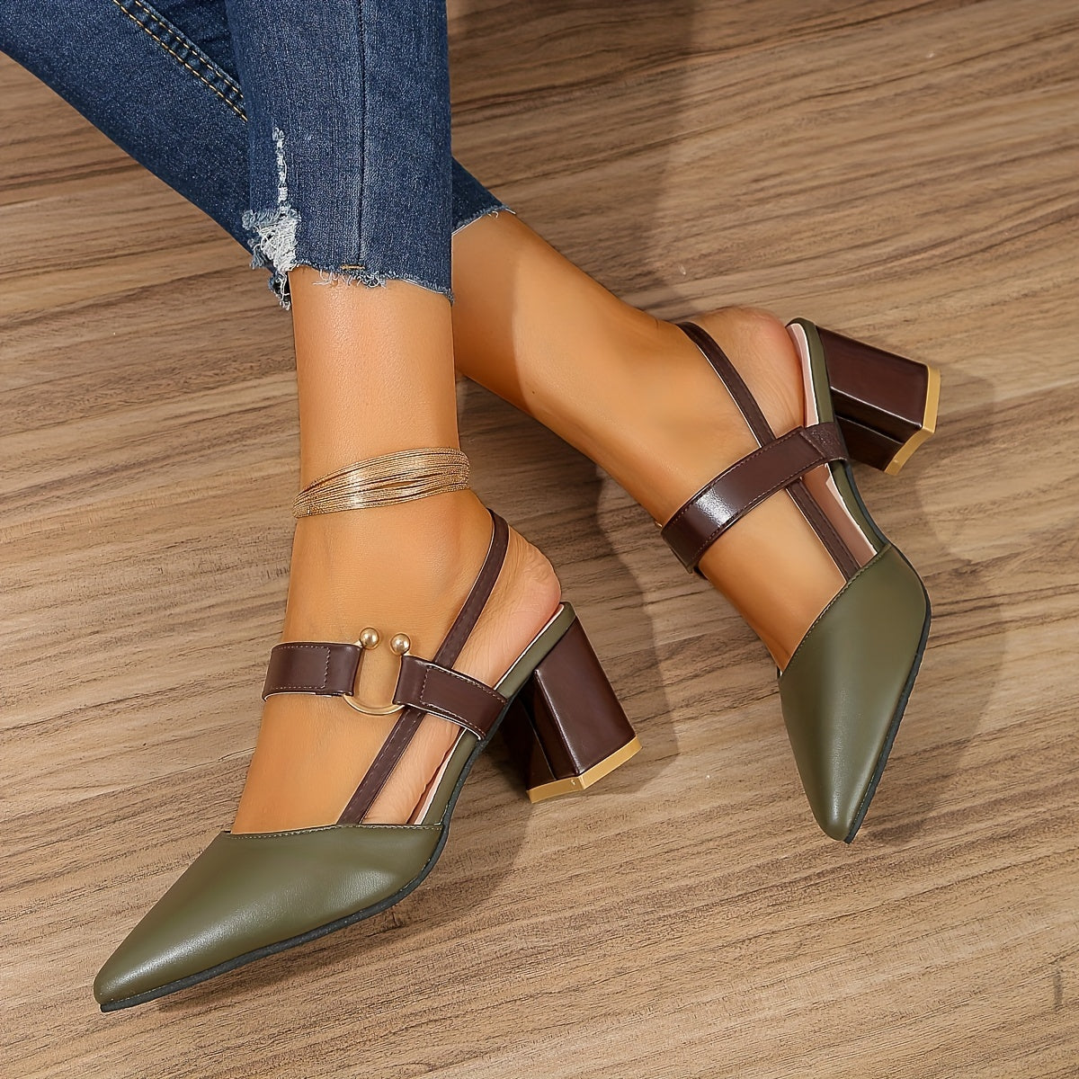 Sheri | Slingback Pointed Toe Block Heel Sandals