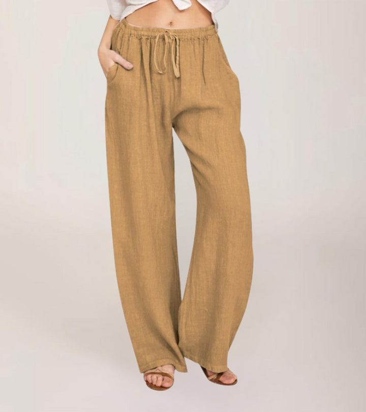 Maialen | Wide Leg Drawstring Linen Style Pants