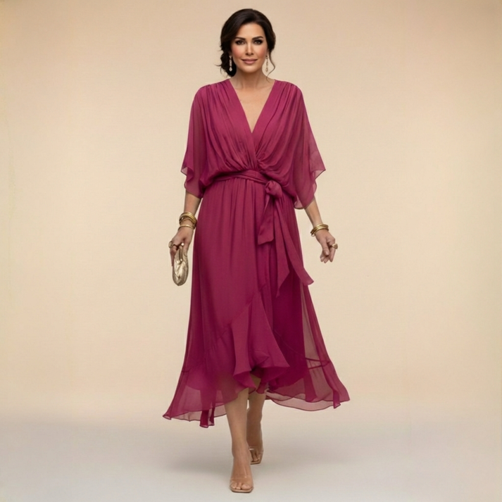 Harshani | Chiffon V Neck Midi Wrap Dress