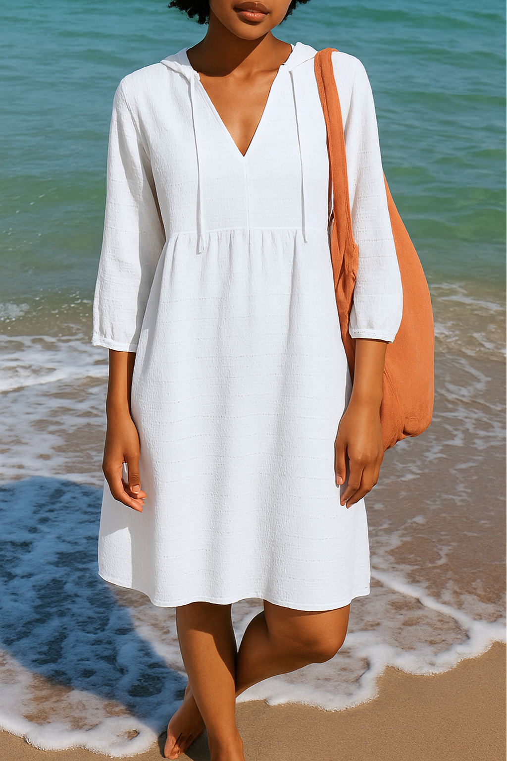 Sacide - V Neck Three Quarter Sleeve Dress