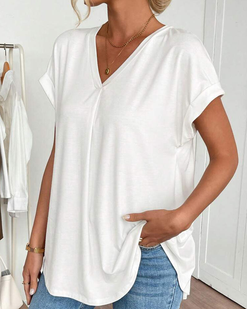 Liyanna - V Neck Pleated Back Tunic Top