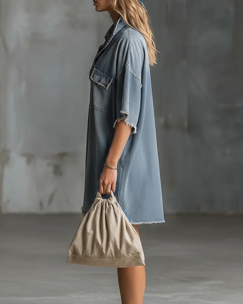Sinitta | Denim Style Oversized Collar Shirt Dress