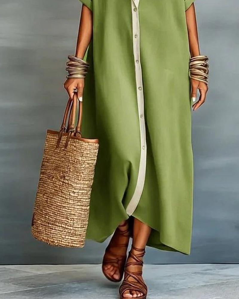 Nerena | Oversized Collared Button Front Midi Dress