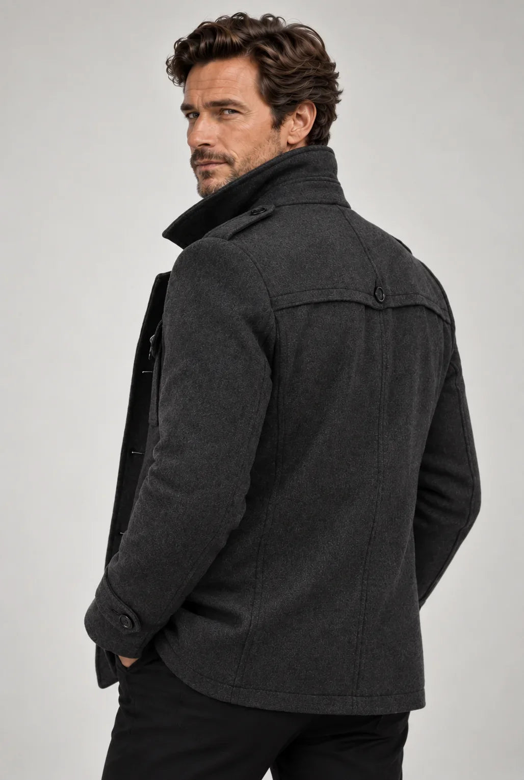Erasmo | Coat with Notched Lapels and Ribbed Collar