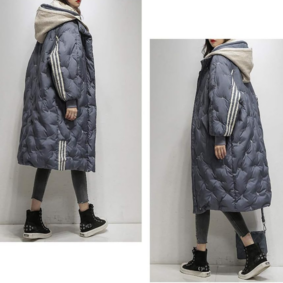 Lesley | Quilted Hooded Longline Coat with Ribbed Cuffs