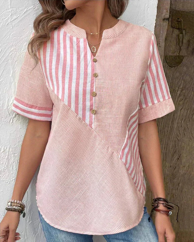 Monroe | Striped Short Sleeve Blouse with Buttons