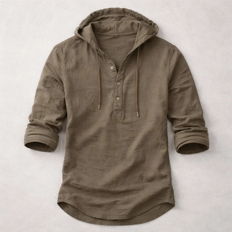 Refael | Hooded Long Sleeve Henley Shirt