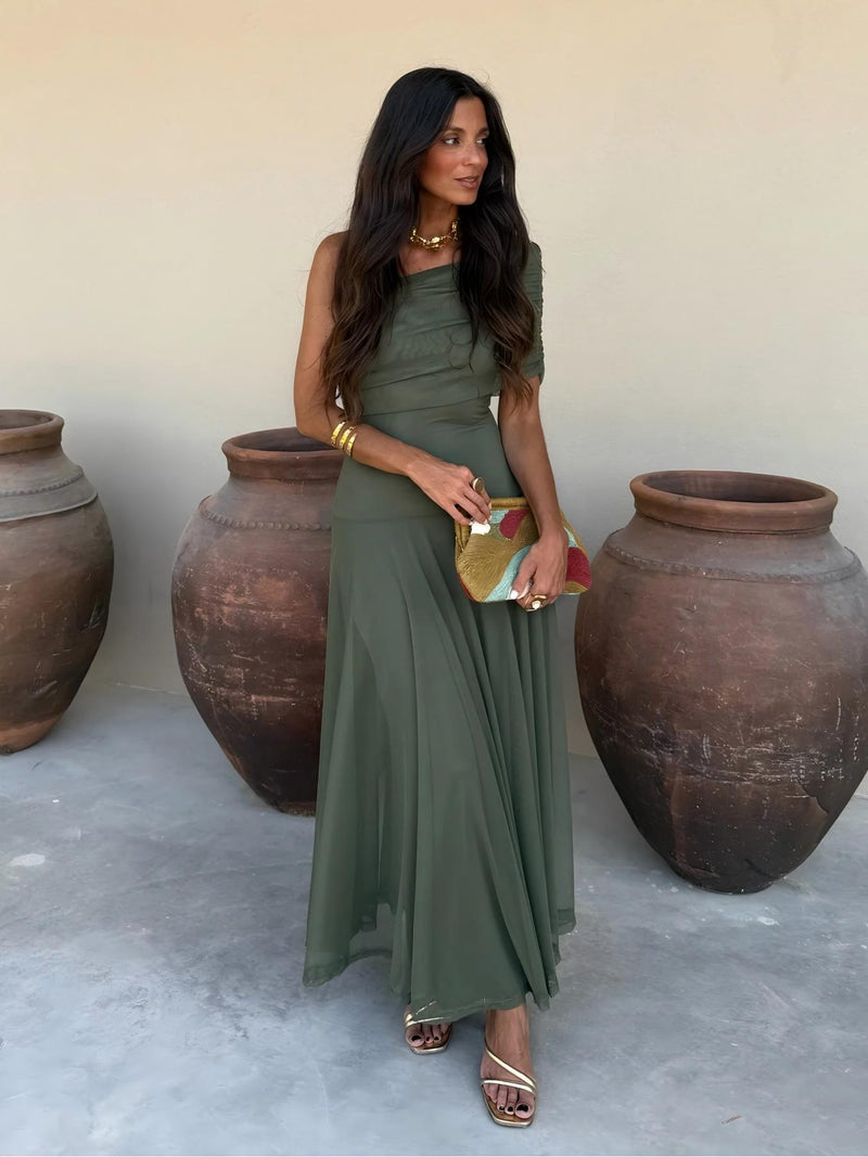 Dainia | Off Shoulder Sheer Hem Maxi Dress