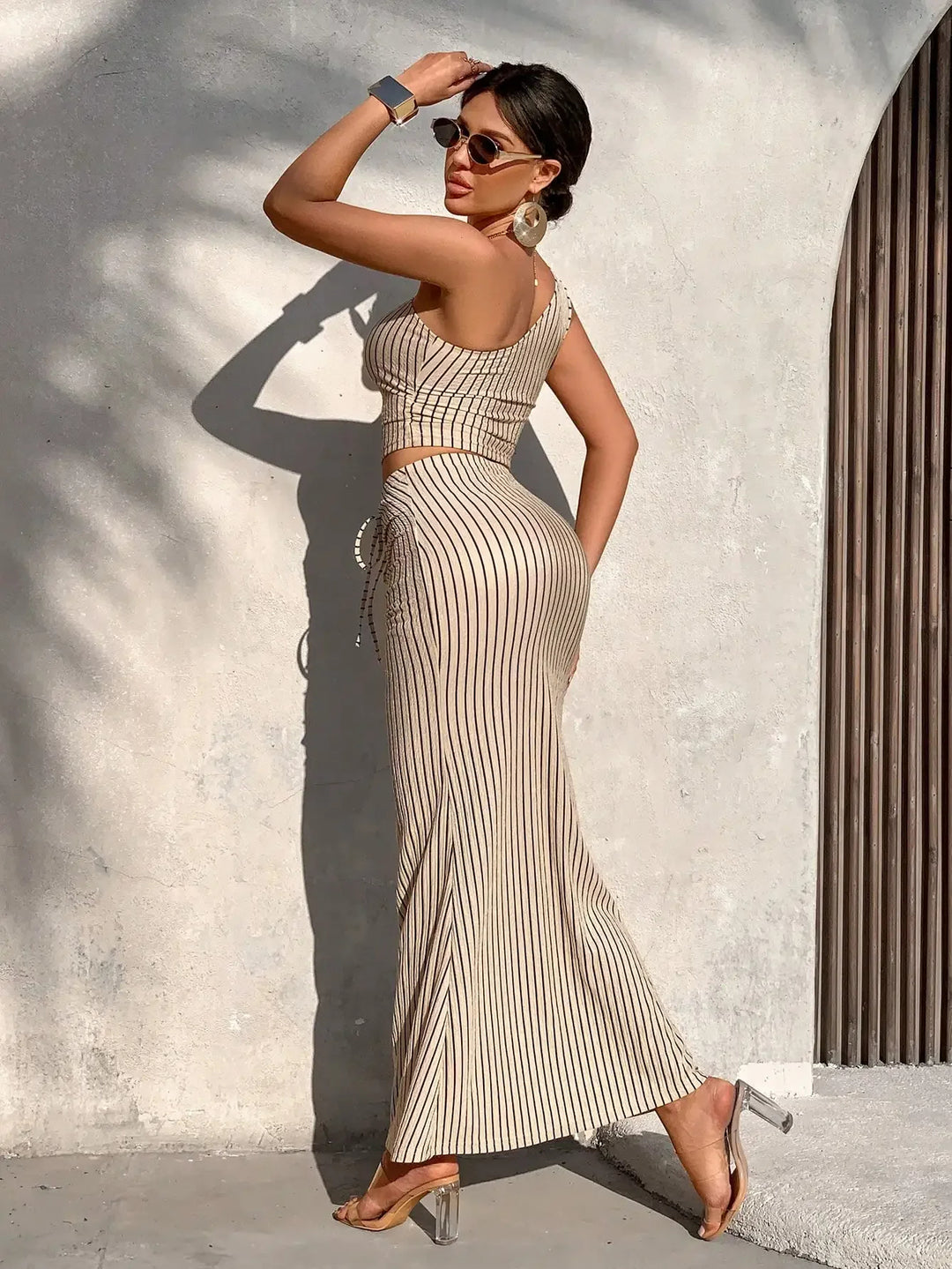 Shaiyla - Striped One Shoulder Two Piece Set