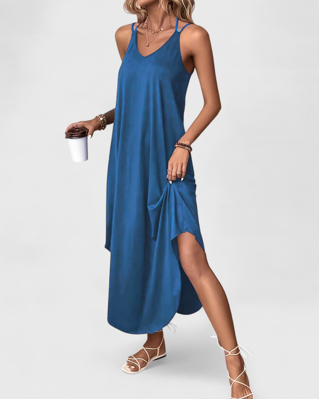 Tracie | Midi Dress V Neck Side Slit