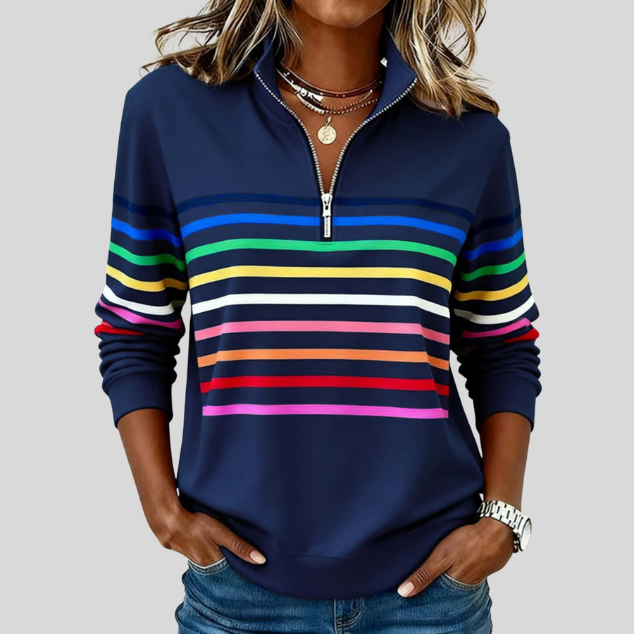 Evelyn | Sweatshirt Long Sleeve Half Zip Striped