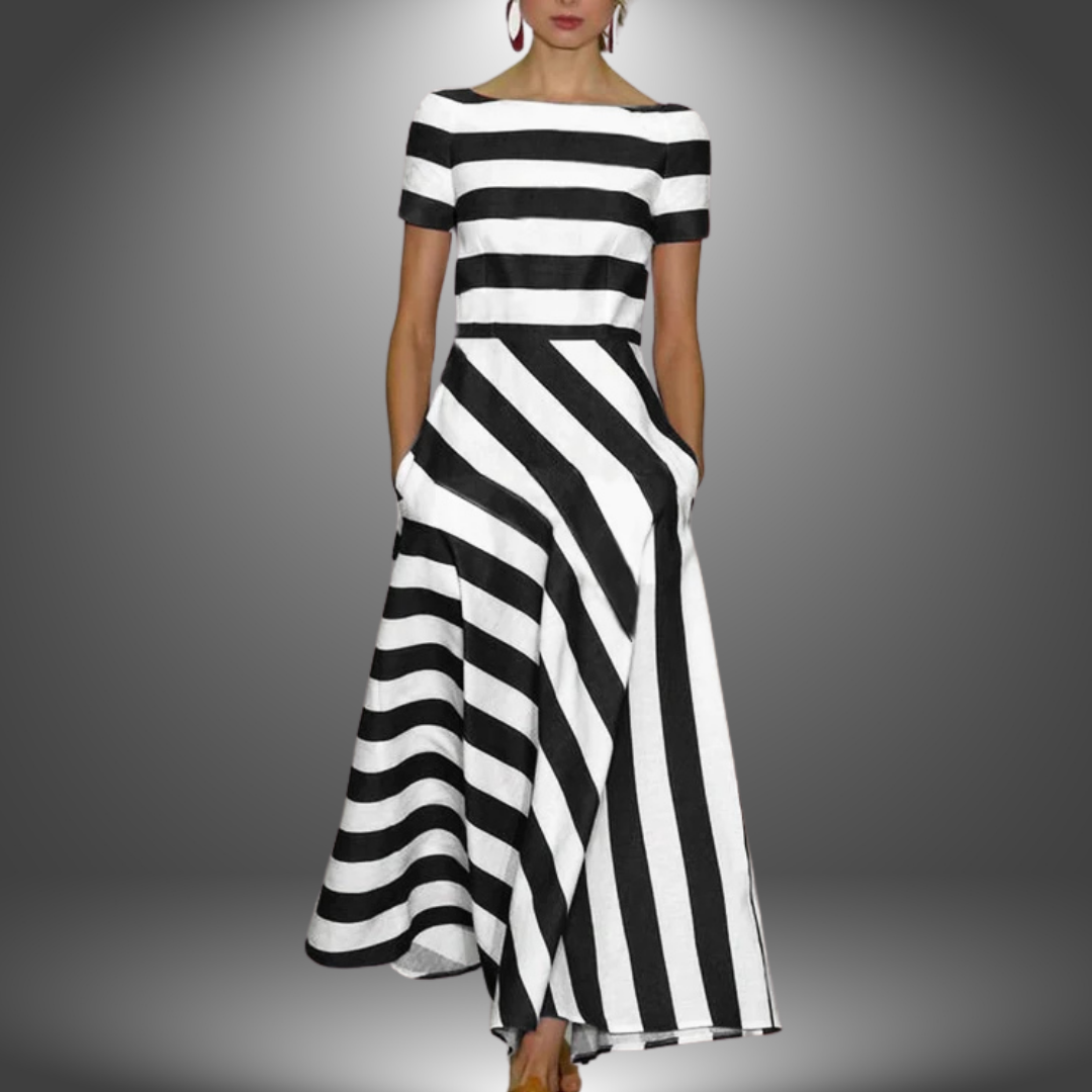 Nicole | Striped Short Sleeve Pocket Maxi Dress