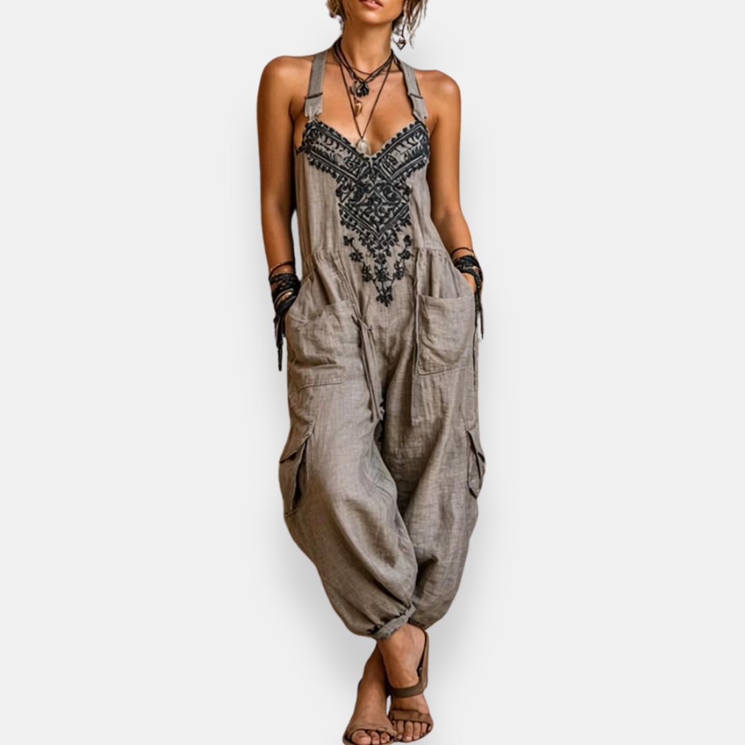 Lynzia | Jumpsuit With Embroidery And Utility Pockets