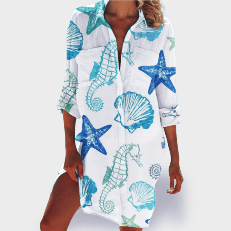 Lizonka | Beach Print Collared Shirt Dress