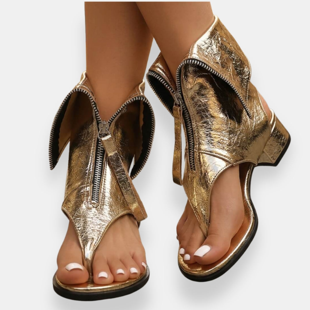 Sadiya | Metallic Open Toe Zip Block Sandals
