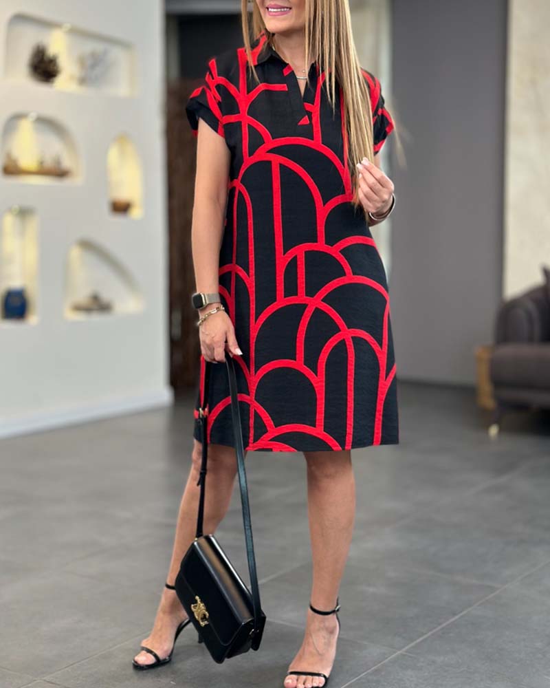 Veralia | Geometric Print Collared Shift Dress