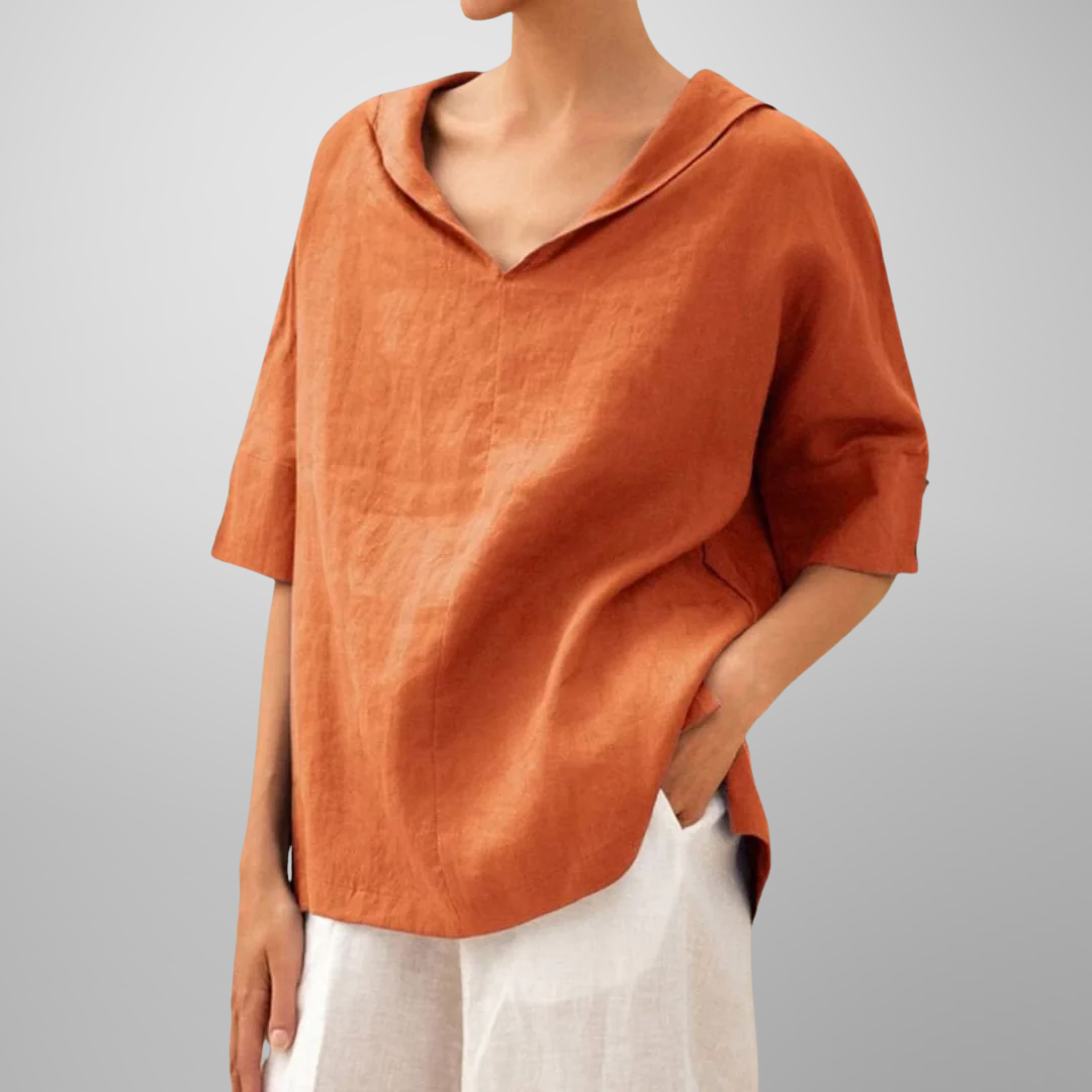 Alissa - Loose Fit V Neck Short Sleeve Blouse