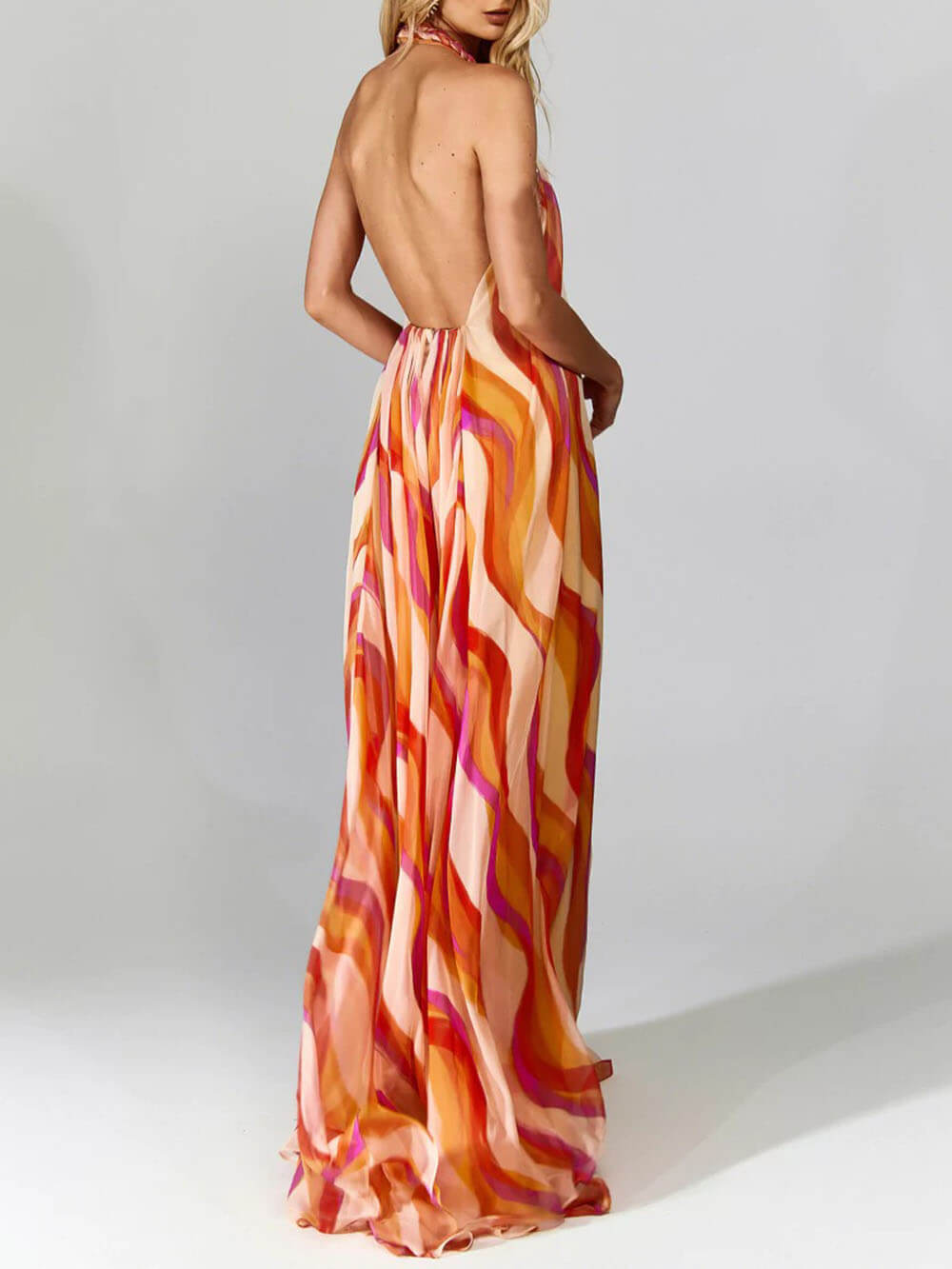 Marlyn | Abstract Print Halter Maxi Dress