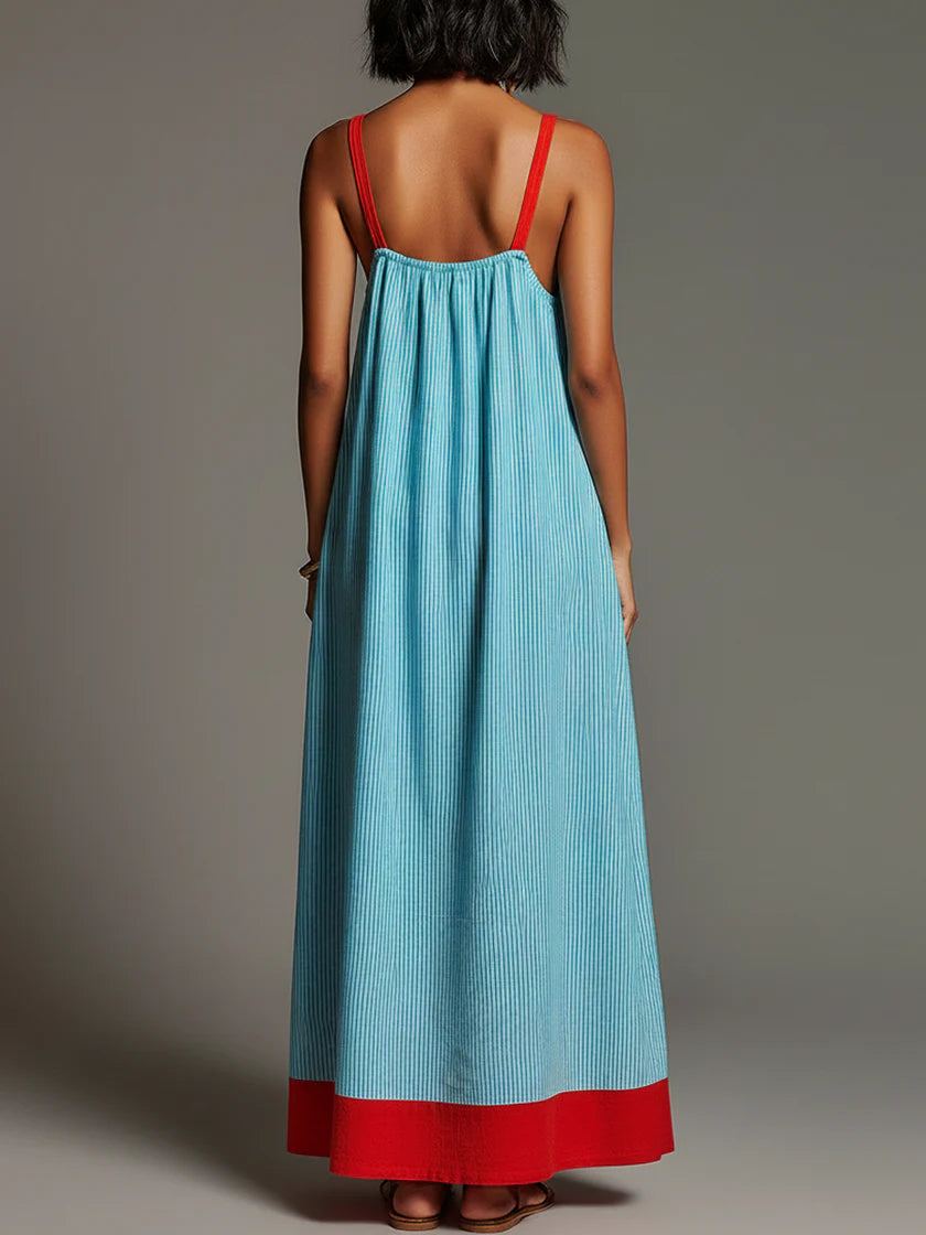 Sallina | Striped Maxi Dress With Red Contrast