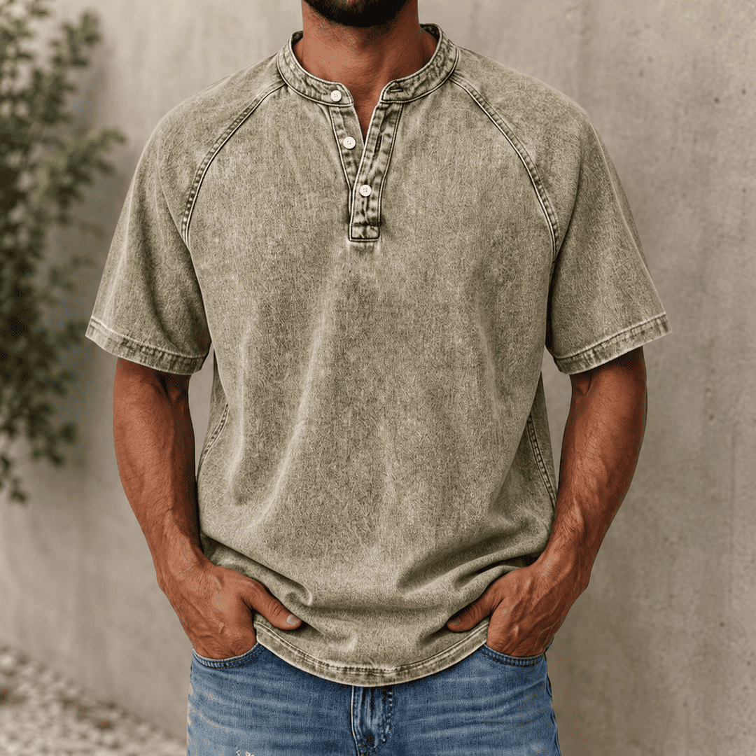Zerric | Half Sleeve Henley Denim Shirt