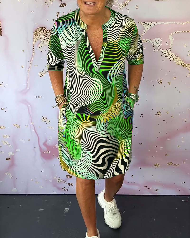 Diane | Abstract Print V Neck Shift Dress