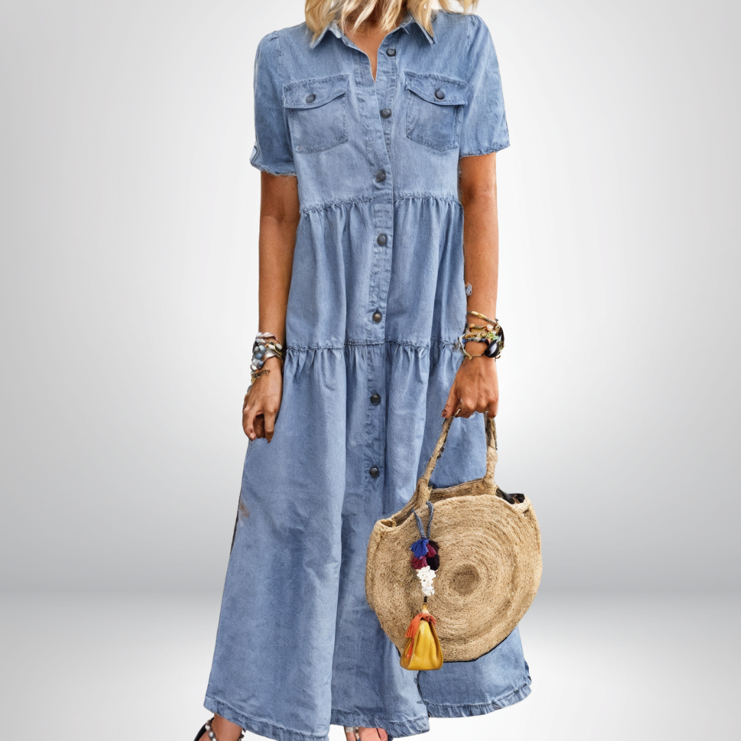 Leokadia | Denim Style Short Sleeve Shirt Dress