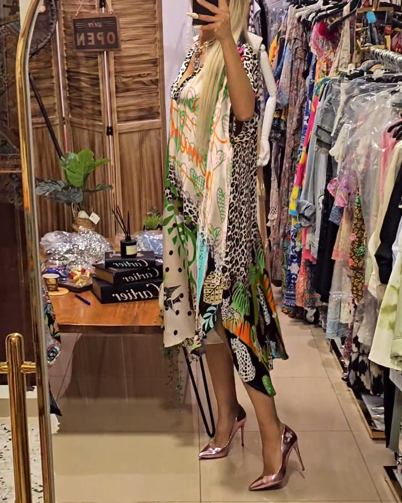 Marianna | Dress Multicolor V Neck Printed Kaftan