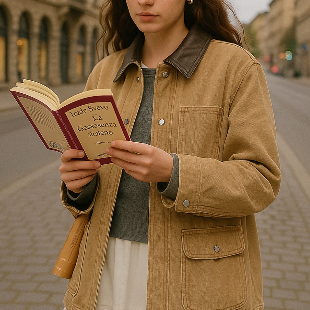 Prismflow | Denim Jacket with Contrast Collar and Pockets