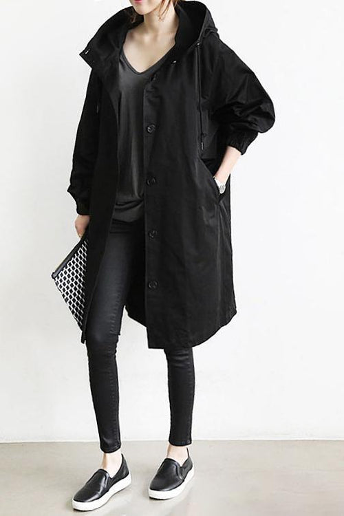Shauna  | Long Hooded Coat With Button Front
