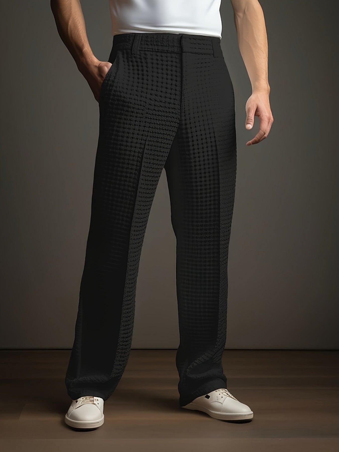 Harmen | Textured Straight Leg Trousers