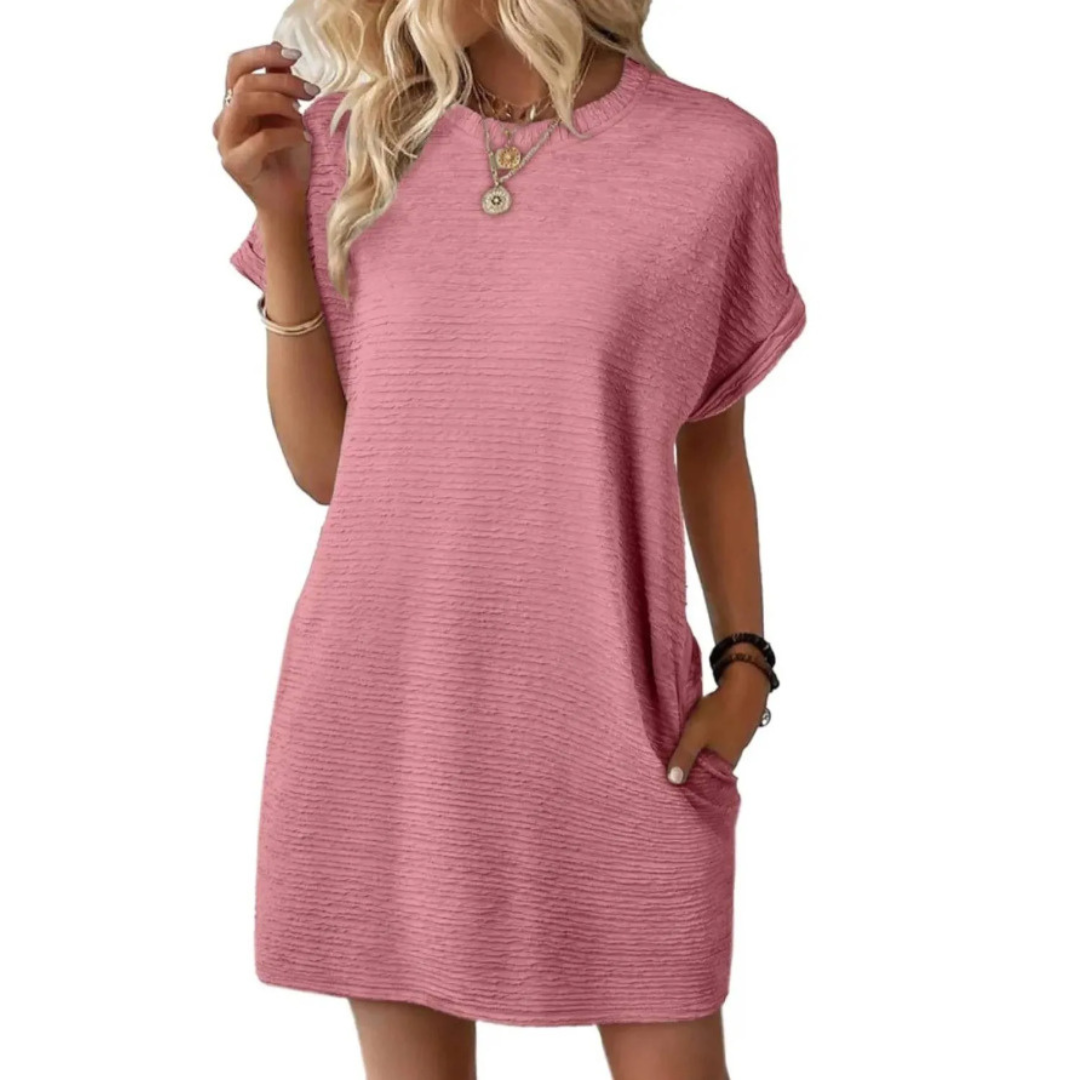 Elviaa - Textured Pocket Mini Dress Short Sleeve