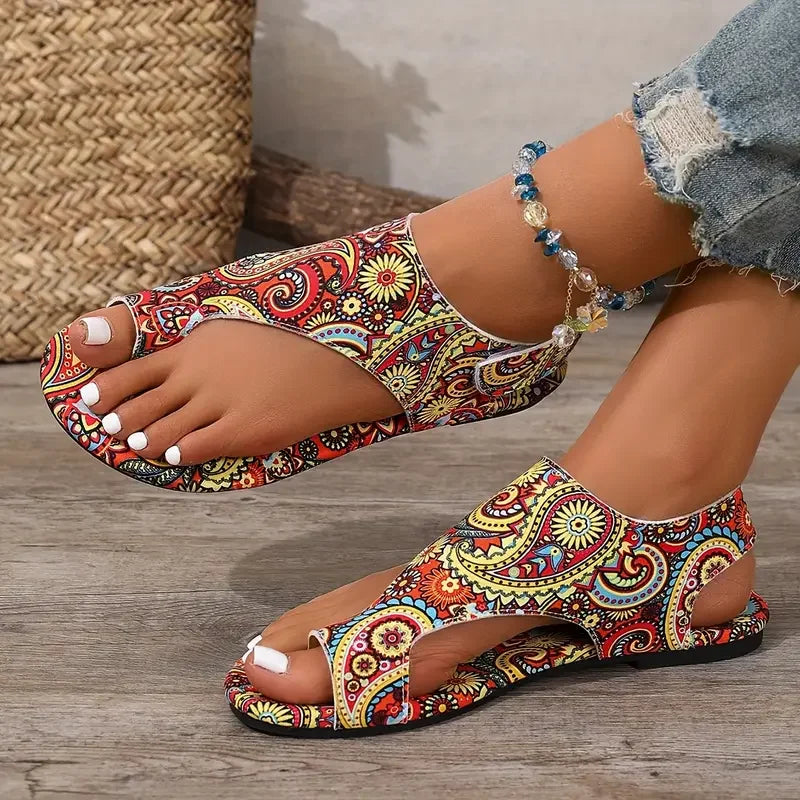 Grimes - Paisley Print Slingback Flat Sandals