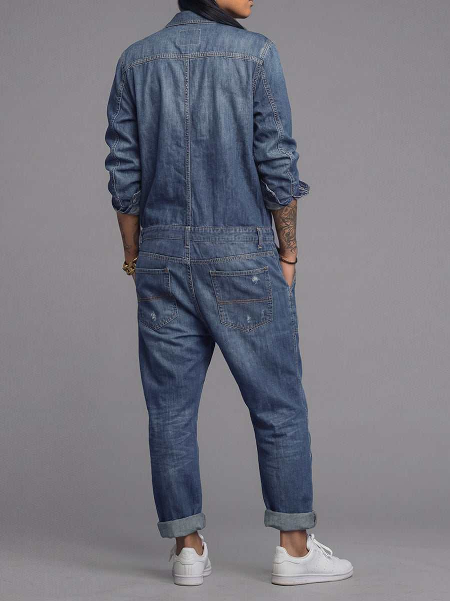 Ravina - Button Front Long Sleeve Utility Jumpsuit