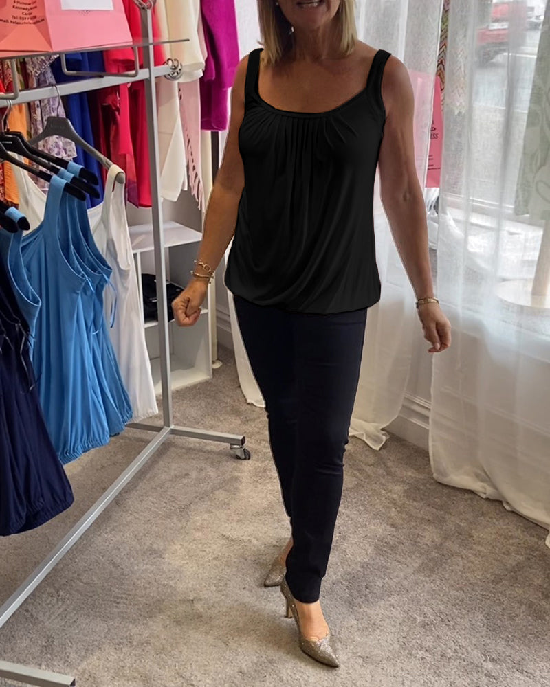 Hanner - Pleated Sleeveless Scoop Neck Tank Top