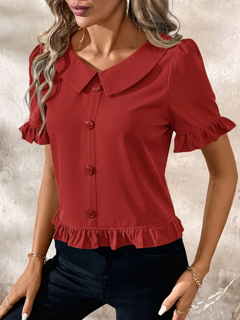 Foteini - Peter Pan Collar Short Sleeve Blouse