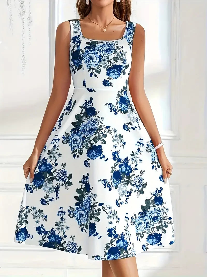 Nikolina | Sleeveless Floral A-Line Midi Dress