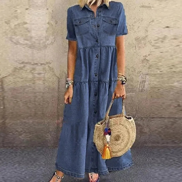 Gudelia | Denim Style Tiered Shirt Dress