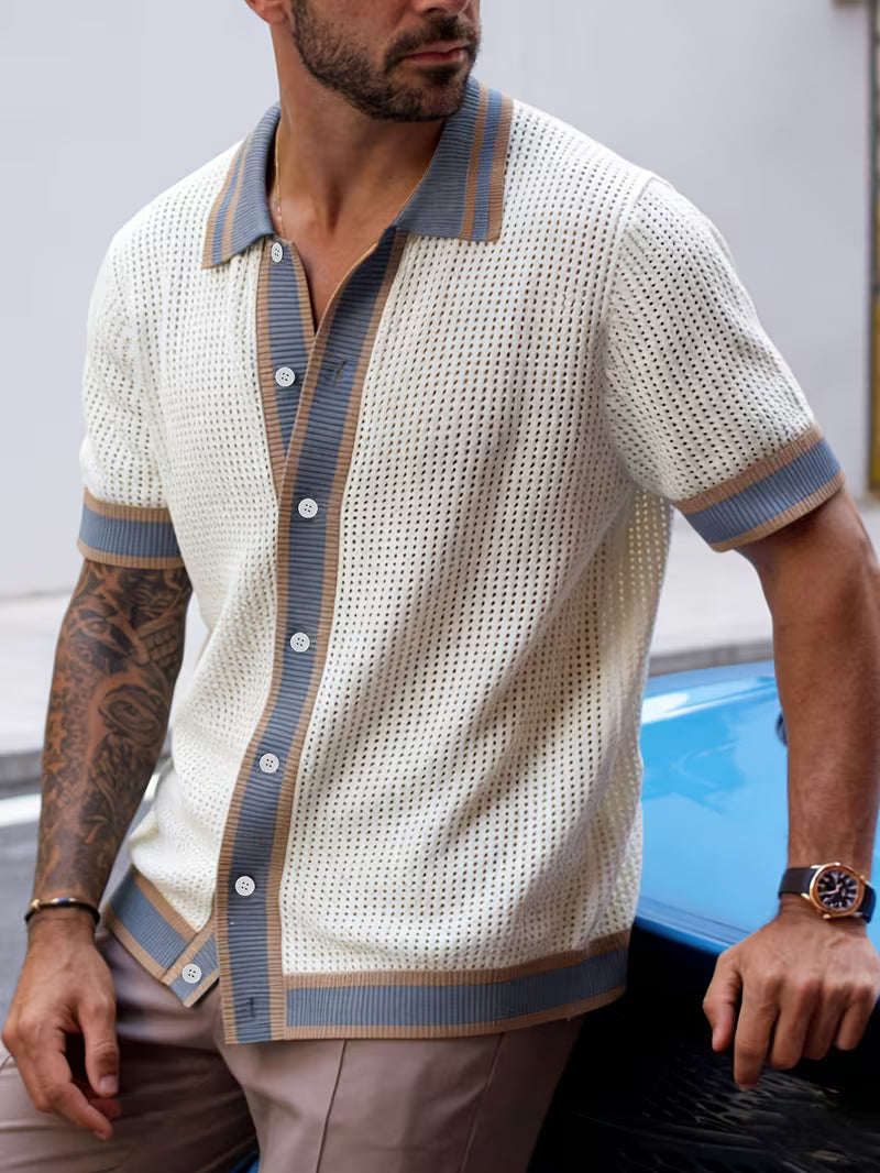 Walt | Knitted Short Sleeve Button-Up Polo Shirt