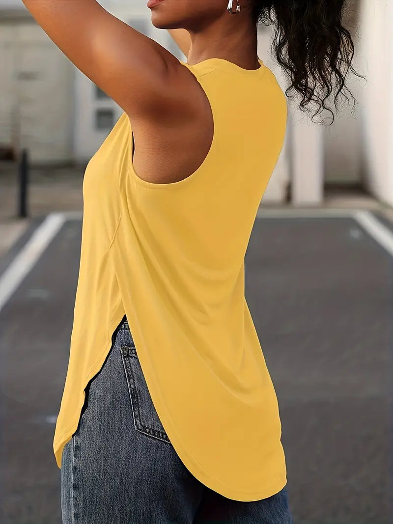 Desirae | Solid Sleeveless Crew Neck Tunic Top