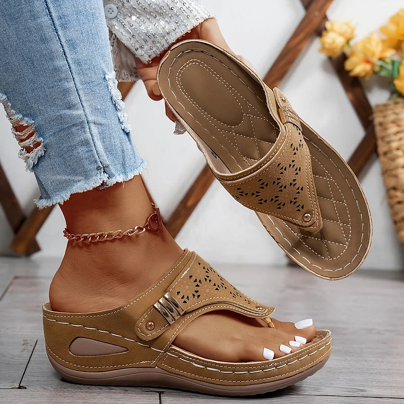 Tiara - Wedge Slip On Cutout Sandals